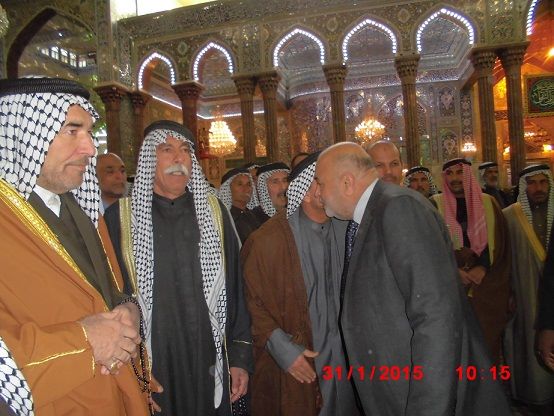 بالصور:عشائر الخزرج في صلاح الدين تزور مرقد الامام الحسين وتقدم شكرها للواء علي الاكبر لتحرير مناطقهم من داعش