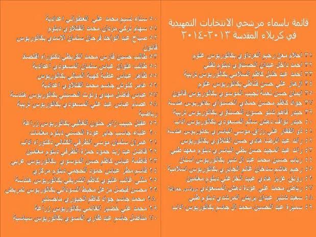 قائمة باسماء مرشحي التيار الصدري للانتخابات التمهيدية في كربلاء