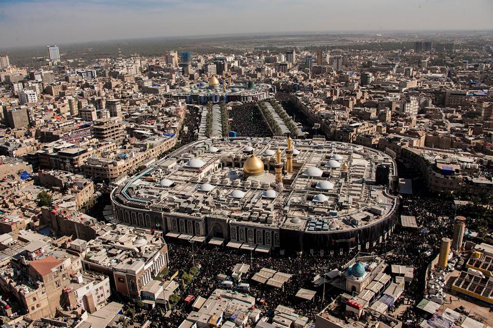 بالصور :كربلاء المقدسة في ذروة زيارة الاربعين من الجو
