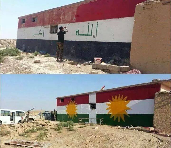شاهد كيف استبدل العلم العراقي في كركوك بالعلم الكردي والموجود على البنايات الحكوميه