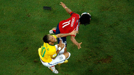 تقرير عن مباراة البرازيل وكولومبيا والتي انتهت برازيلية بهدفين لهدف لتلاقي المانيا بالنصف النهائي لكاس العالم