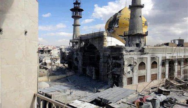 بالصور/ المجموعات الإرهابية تدمر قبة مقام السيدة سكينة بسوريا