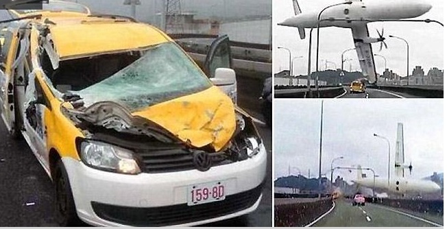 شاهد بالفديو : نجاة سائق التاكسي الذي ارتطمت به الطائرة التايوانية