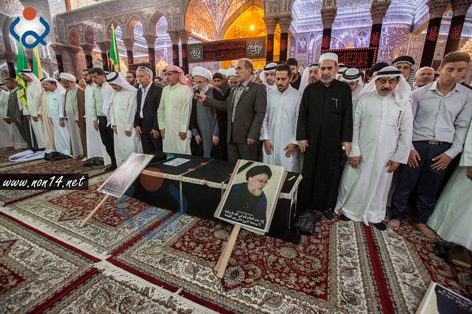 بالصور:الكويتيون يشييعون السيد المهري في كربلاء وممثل المرجع السيستاني يصلي على جثمانه