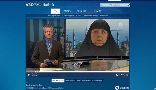 جدل حول صورة ميركل بالحجاب على التلفزيون الألماني+صورة