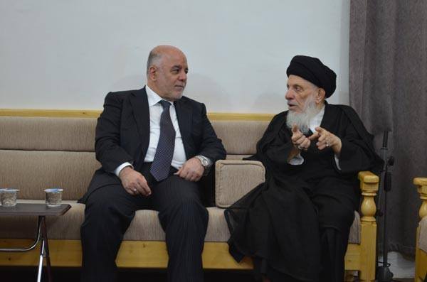 بالصورة:المرجع الحكيم يستقبل رئيس الوزراء ويؤكد على أولوية الحرب على داعش