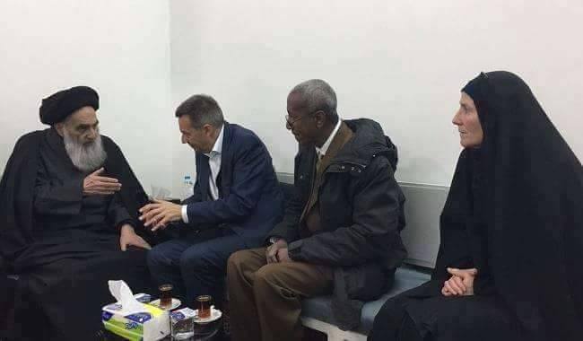 المرجع السيد علي السيستاني يستقبل رئيس اللجنة الدولية للصليب الاحمر الدولي في العالم