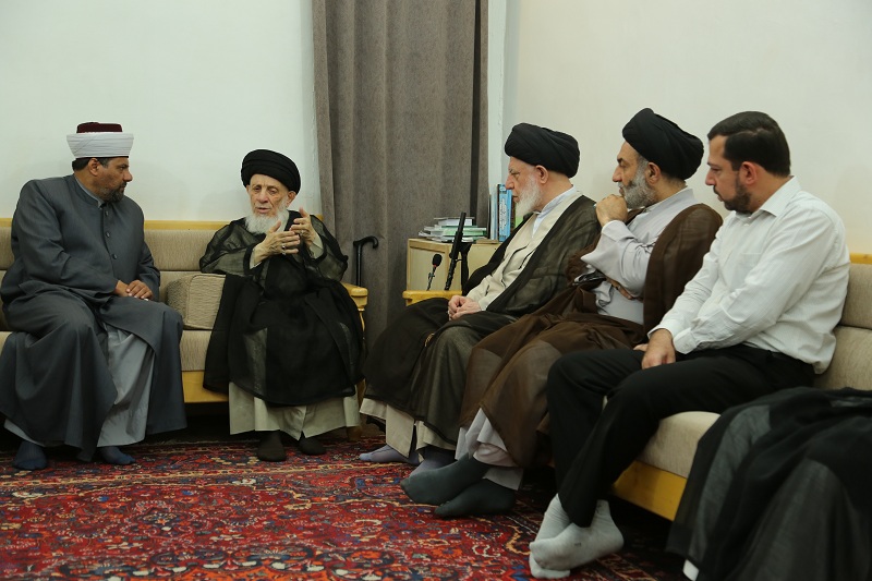 بالصور:المرجع الحكيم يستقبل وفد من علماء الانبار ويدعو الى وحدة الصف والكلمة وزرع الامل لعبور المحنة