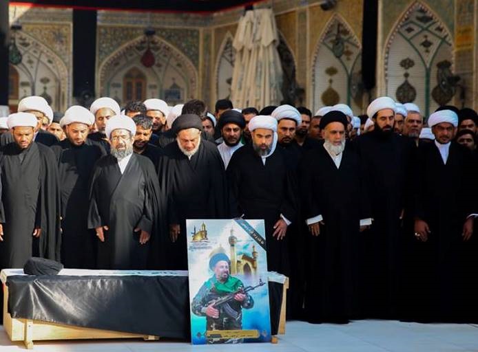 بالصور:العتبة العلوية المقدسة تشيع احد مبليغيها  الذي استشهد في بيجي بمشاركة  أساتذة في الحوزة العلمية