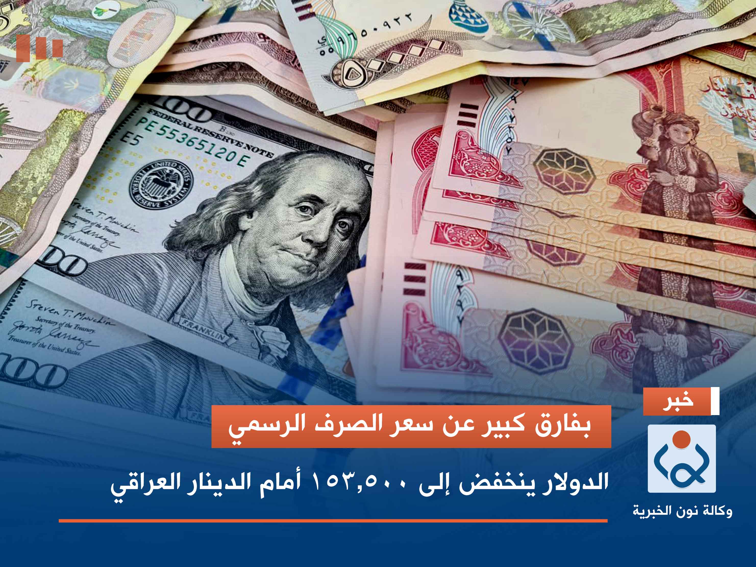 بفارق كبير عن سعر الصرف الرسمي.. الدولار ينخفض إلى 153.500 أمام الدينار العراقي
