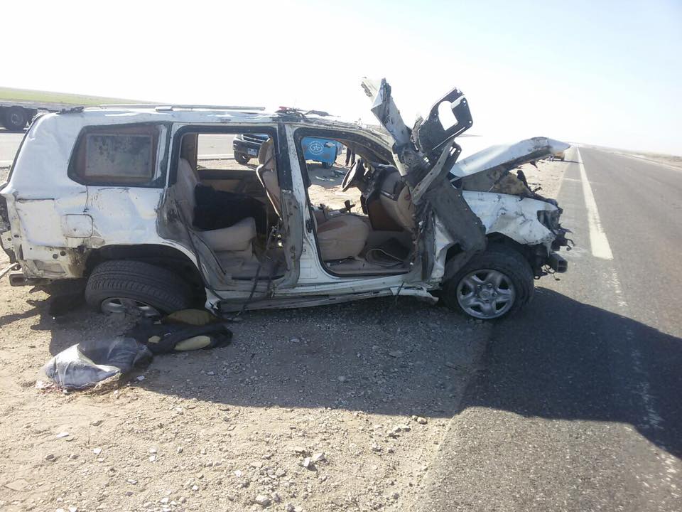 بالصور: العجلة التي كان يستقلها النائب عبد العظيم العجمان بعد الحادث