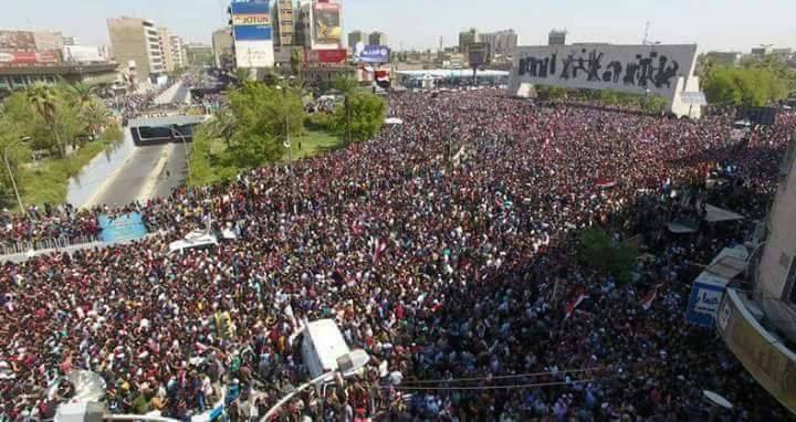 بالصور: تظاهره حاشده وسط بغداد للمطالبة بتغيير الوجوه الفاسدة ومفوضية الانتخابات