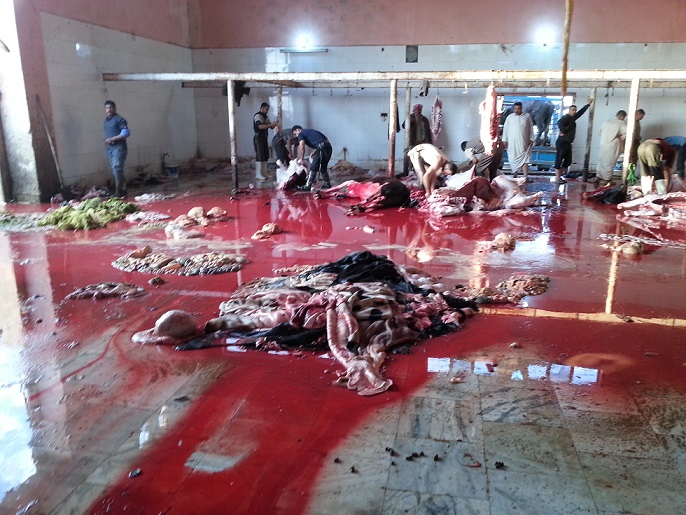 بالصور:طفح مجاري في مجزرة كربلاء تصل الى قاعات الجزر والبلديات متحفظة على افتتاح المجزرة الحديثة