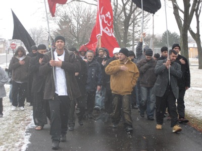 احياء اربعينية الامام الحسين وسط عاصفة ثلجية في مدينة مونتريال بكندا