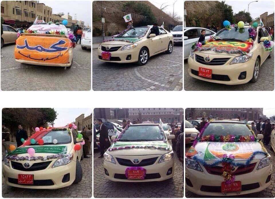 بالصور :سيارات الاجرة في اربيل تعمل مجانا لمناسبة المولد النبوي الشريف
