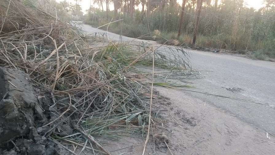 رمي مخلفات تنظيف احد الانهار وسط شارع حيوي يربط محافظة كربلاء بمحافظة بابل (مصور)