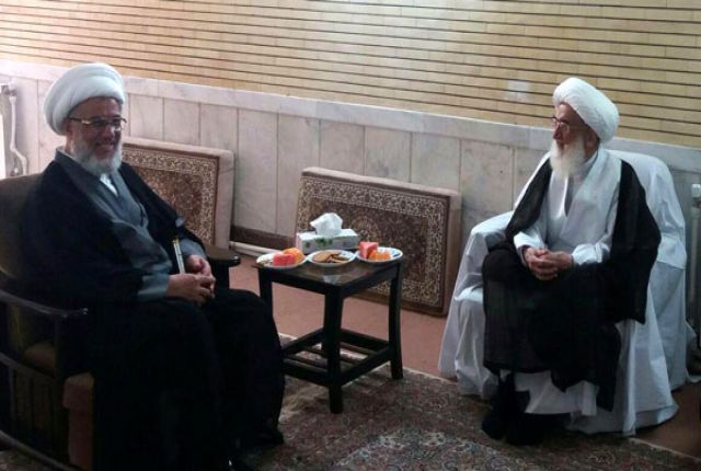 اية الله الهمداني يستقبل الشيخ الكربلائي :فتوى السيستاني أظهرت للأعداء قدرة ومكانة وتأثير المرجعية في العالم الاسلامي