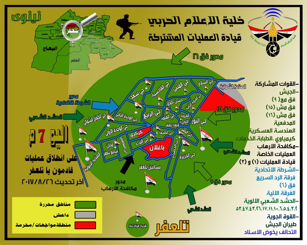 بالخريطة.. العمليات المشتركة تعلن السيطرة على 90% من مركز قضاء تلعفر