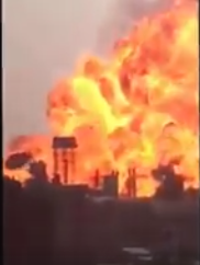 بالفيديو: حجم الاضرار الذي لحق بمعمل غاز التاجي ولحظة انفجار احد الخزانات