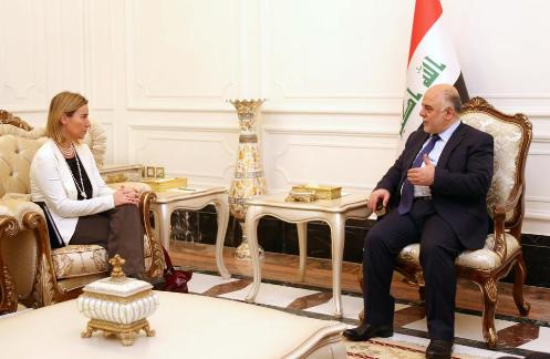 العبادي لموغريني: أهالي كركوك استقبلوا قواتنا بالترحيب الحار وعملية الانتشار جرت بانسيابية عالية