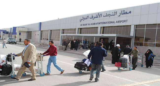 مطار النجف يعلن عدد الطائرات الواصلة والمسافرين خلال 4 أيام