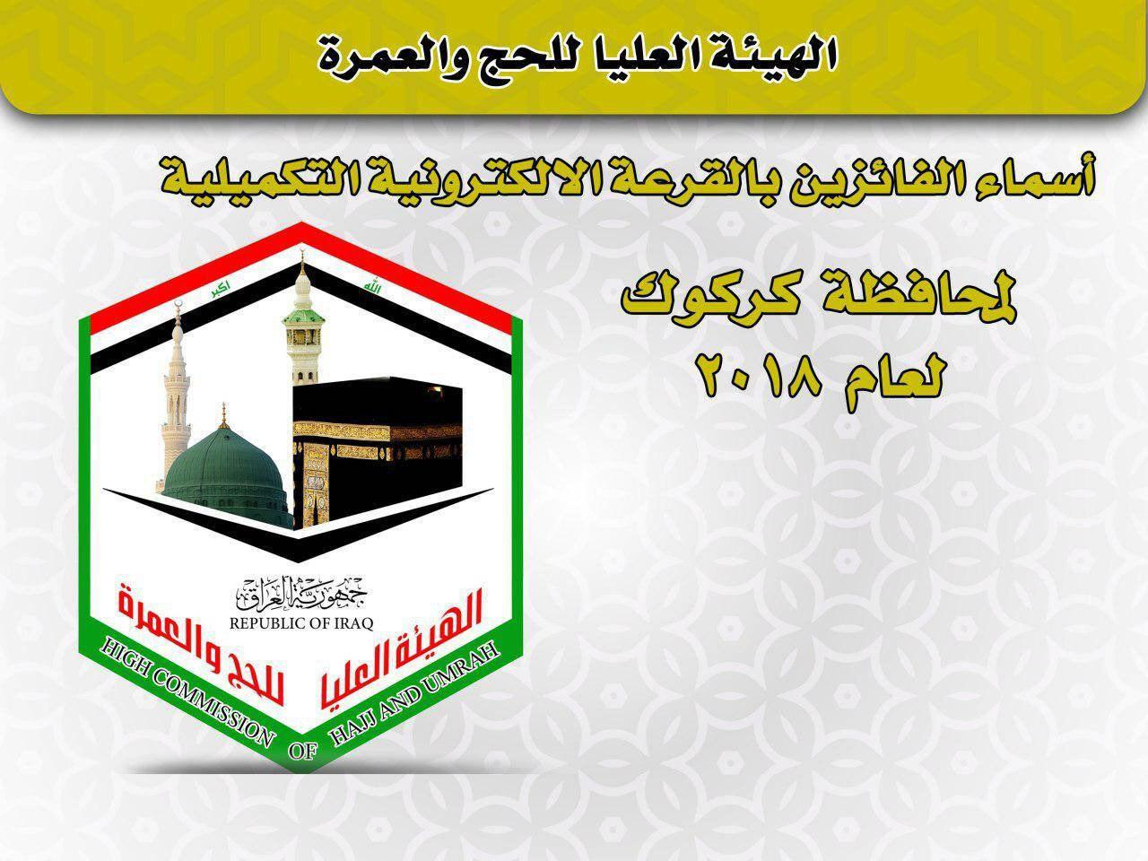 وكالة نون الخبرية تنشر نتائج قرعة الحج التكميلية لعام 2018 في كركوك