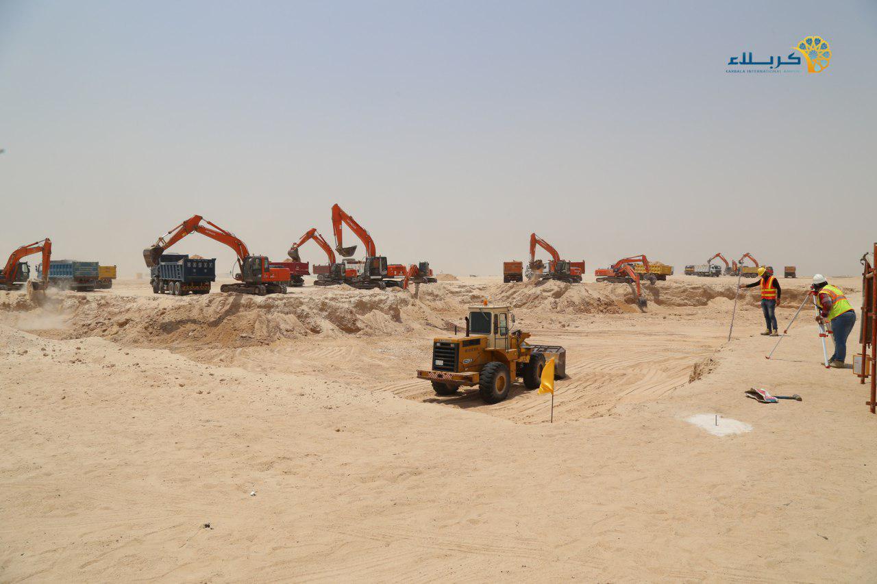 مشروع مطار كربلاء الدولي: استبدال 150 ألف متر مكعب من التربة الجبسية تحت منشآت الحقل الجوي الدائمة