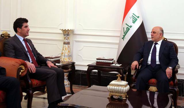 العبادي يلتقي البارزاني في بغداد قبل توجه الاخير الى طهران