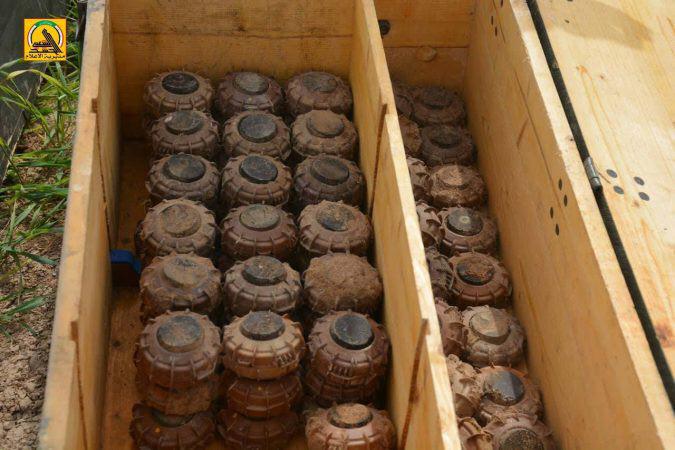 بالصور.. الحشد الشعبي يعثر ألف لغم ارضي الماني الصنع قرب الحويجة