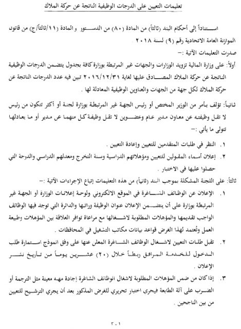 تعرف على التعليمات الخاصة بالتعيين على الدرجات الوظيفية الناتجة عن حركة الملاك
