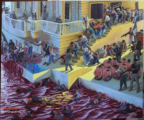 الذكرى الأولى للمجزرة:رسام إيزيدي يجسد "سبايكر" في لوحة+صورة