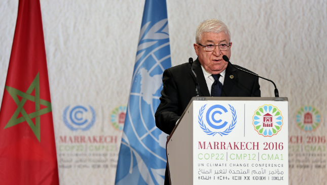 معصوم يدعو المجتمع الدولي الى السعي لتحقيق اتفاقية باريس للاحتباس الحراري