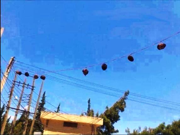 بالصورة: رؤوس المواطنين السوريين بينهم طفل ذات سبع سنوات بعد الذبح في الرقة «زينة داعشية»!