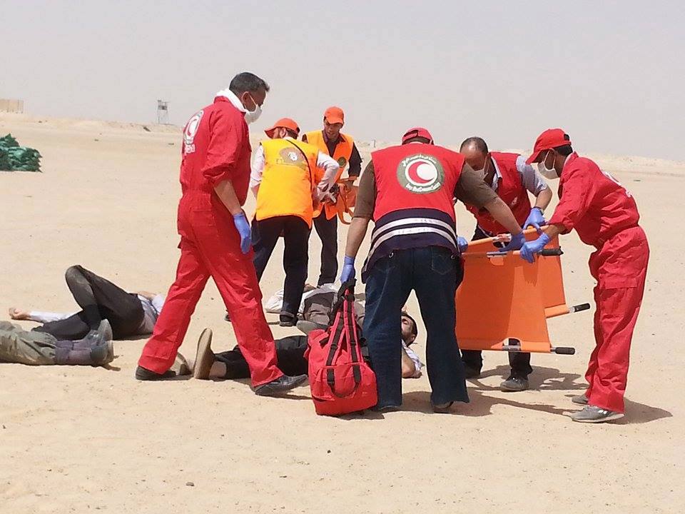 جمعية الهلال الاحمر تنفذ تمرين للاسعافات الاولية وانقاذ الجرحى