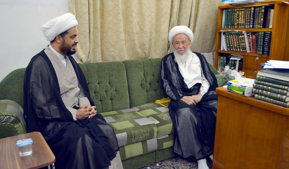 المرجع الفياض يستقبل زعيم العصائب ويدعو الى معالجة الانهيارات الامنية الاخيرة وتحصين المدن المقدسة