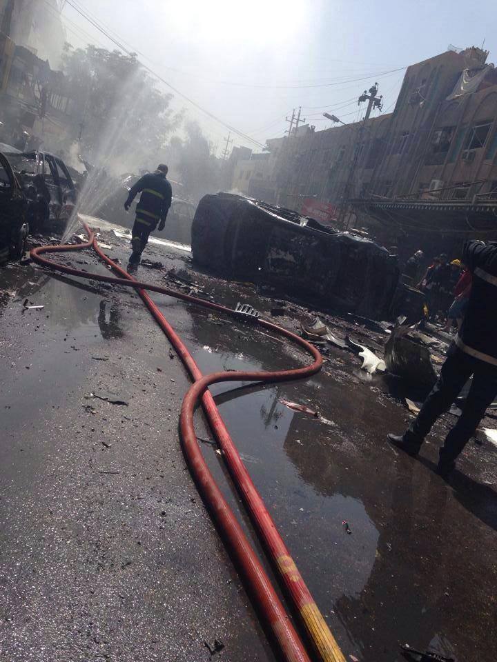 بالصور :خمسة شهداء و18 جريحاً على الأقل حصيلة تفجير الكرادة ببغداد