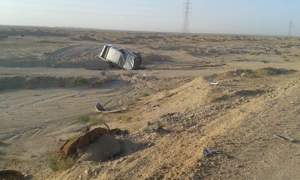 شاهد بالصور حادث مروري بشع على طريق الموت بين كربلاء –عين التمر بسبب طريق يستخدم للذهاب والاياب