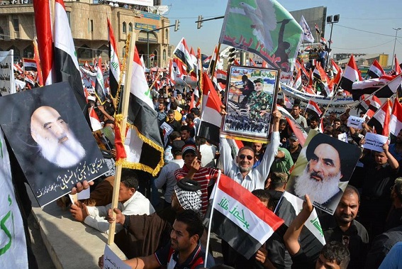 بالصور:تظاهرة وسط بغداد رفضا للتدخل الامريكي بالشان العراقي بحجة محاربة داعش