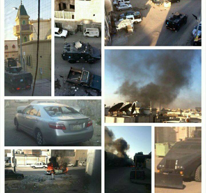 بالصور :شاهد ما يحدث في مناطق شيعية بالمملكة السعودية مع دخول قوات مدرعة للمنطقة