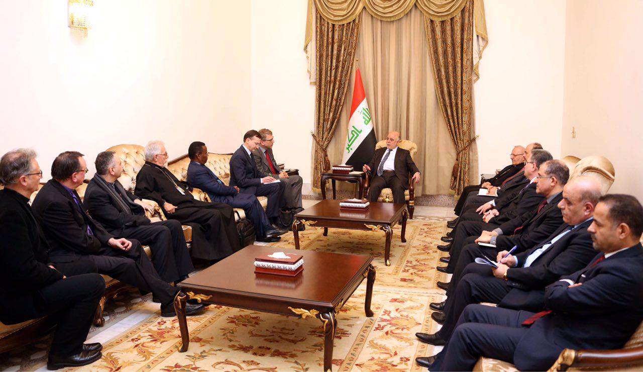 وفد من مجلس الكنائس العالمي للعبادي: نشيد بخطوات الحكومة وحفاظها على الهوية الوطنية