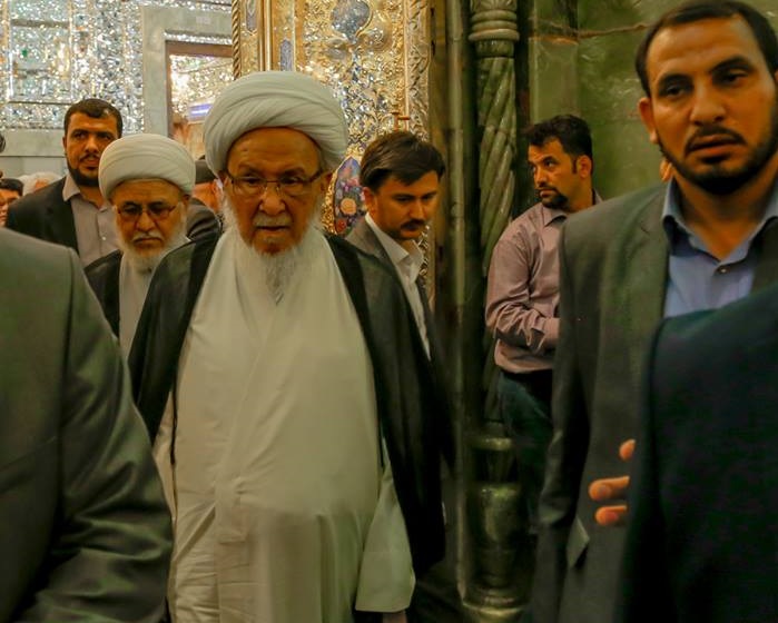 بالصور:المرجع الشيخ محمد اسحاق الفياض يزور مرقد إميرالمؤمنين ويطلع على صحن فاطمة (عليها السلام)
