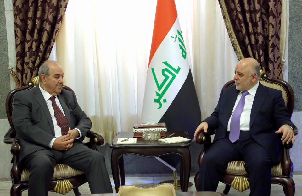 العبادي لعلاوي: على الكتل السياسية اللجوء للحوار ونبذ الخلافات لحل القضايا العالقة