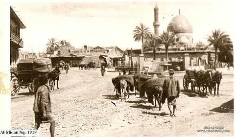 صورة نادرة لمنطقة الميدان وسط بغداد التقطت عام 1918