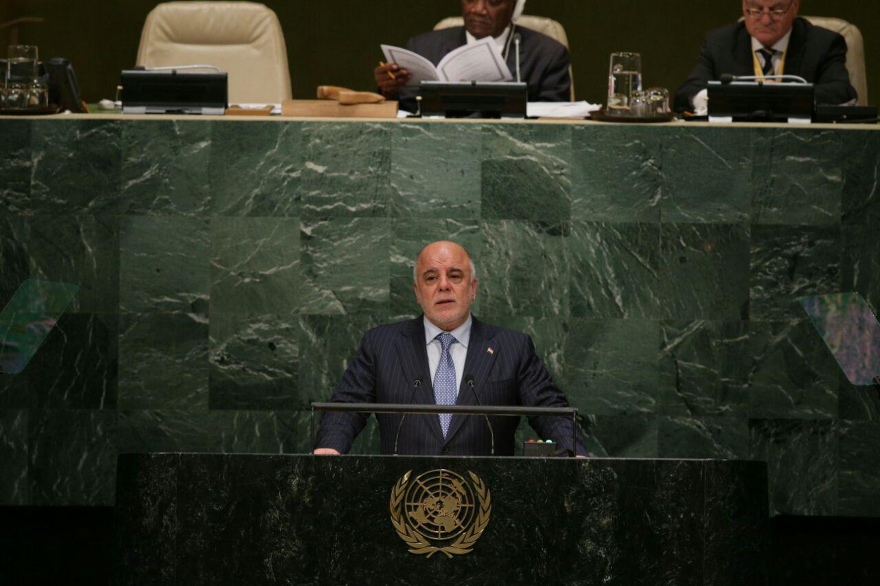 العبادي في الجمعية العمومية للامم المتحدة: فتوى السيستاني شكلت خطوة دافعة لحماية العراق من داعش (فيديو)