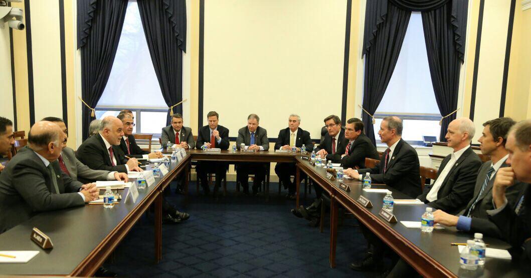 العبادي يبحث مع لجنتي الخدمات المسلحة بمجلسي الشيوخ والنواب الامريكي سير معركة الموصل