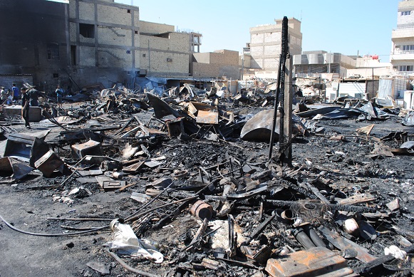 بالصور :اندلاع حريق كبير في احد اسواق كربلاء يتسبب باضرار مادية