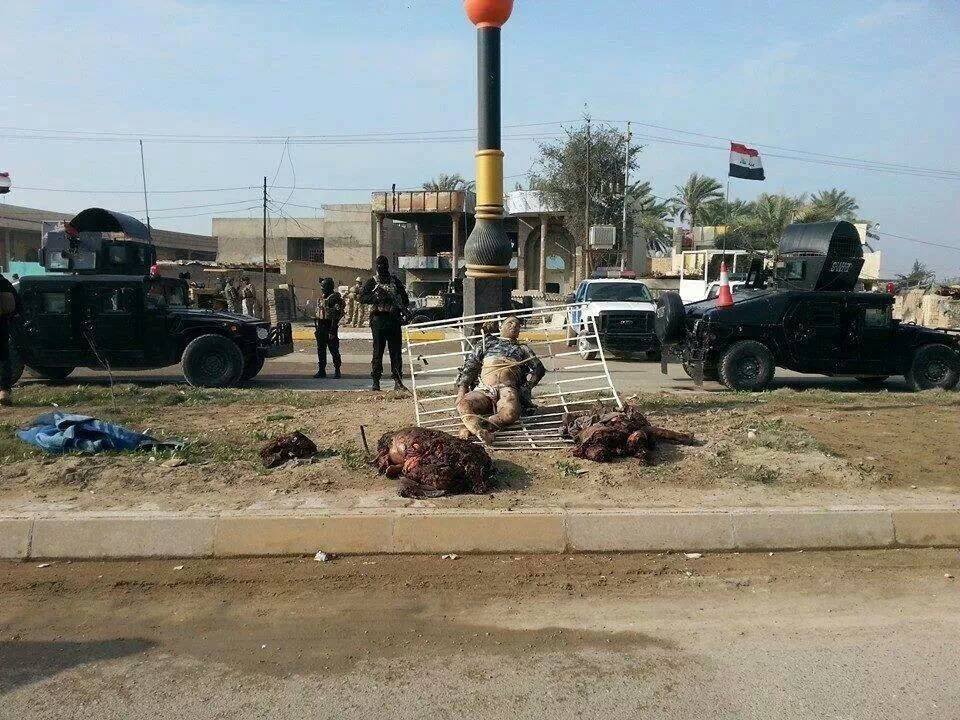 القوات الامنية في ديالى تقتل 7 انتحاريين وتعلق جثثهم على اعمدة الكهرباء+صورة
