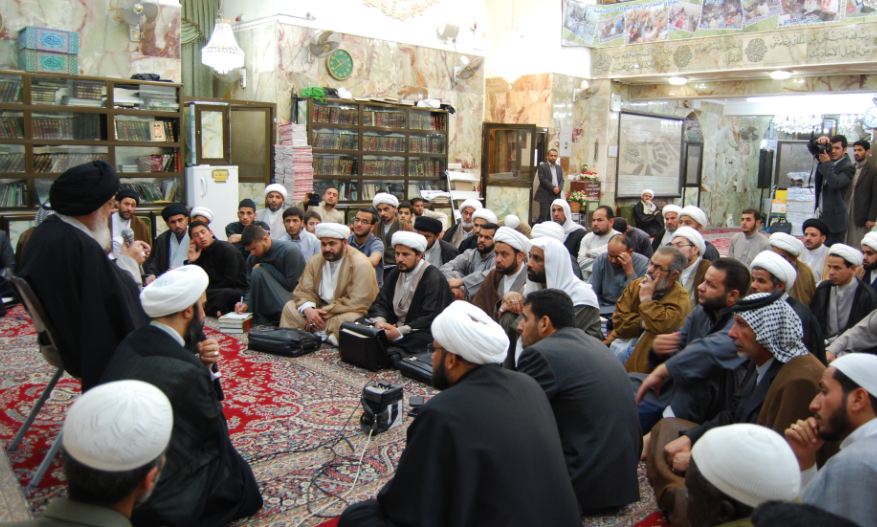 اية الله السيد علي الميلاني يزور مدرسة دينية ومعهد عقائدي في كربلاء