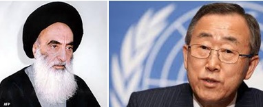 عاجل :بان كي مون يصل النجف الاشرف ويلتقي بالمرجع السيستاني