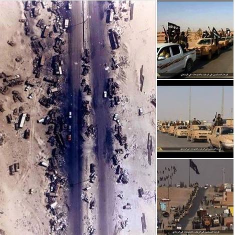 بالصورة.. الأمريكان يقصفون قوات عراقية منسحبة من الكويت ويتغاضون عن تمركز ارتال ″داعش″ بالعراق